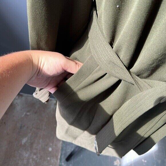 NWT Rachel Roy dark green water repellent crepe hooded trench coat w/ pockets - Picture 10 of 12